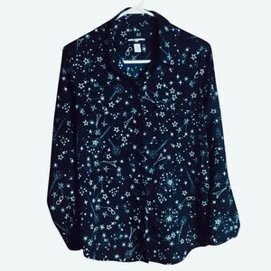 Karl Lagerfeld Paris Dark Navy Star Print Button Blouse Long Sleeve Women S